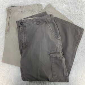 x2 Cabela's Mens Hiking Trail Cargo Pants sz 40x30 Beige & Gray 100% Cotton